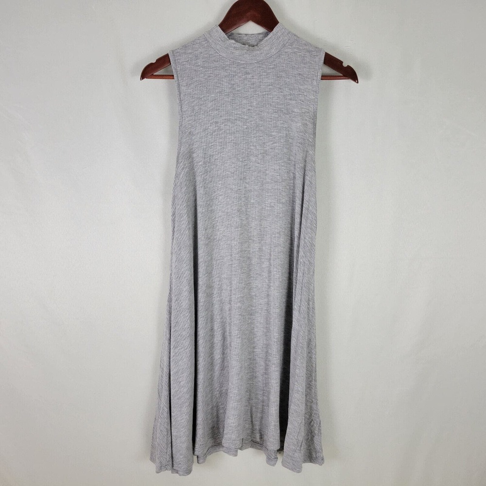 Ambiance Womens Shirt Dress Small Ribbed Long Heather Grey Sleeveless Crew Neck